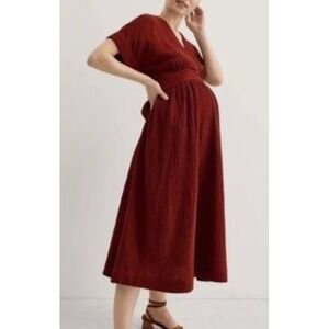 Hatch Dress Maternity Size 1 Burgundy Red Midi Carolina Cotton Made India